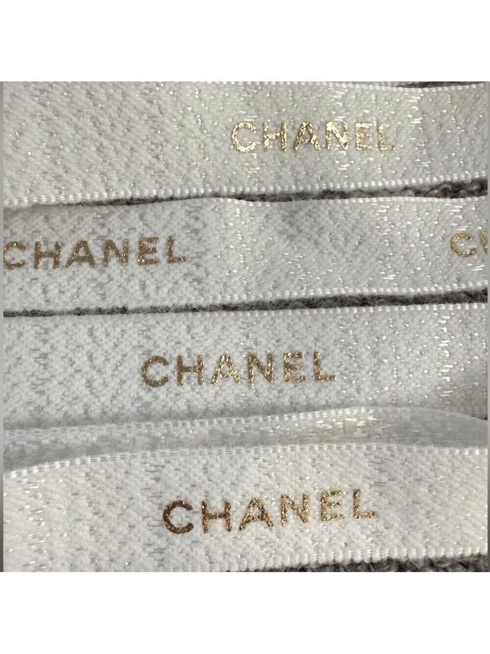 Chanel Logo Set of 2 White Gold Authentic Ribbon